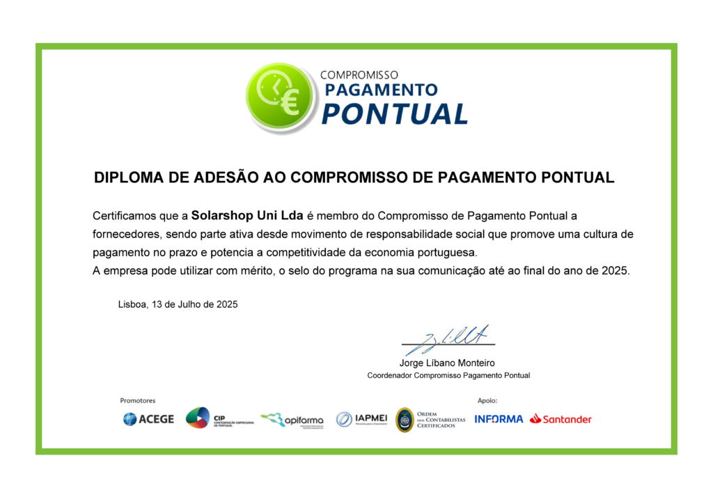 Diploma de Compromisso de Pagamento Pontual Solarshop